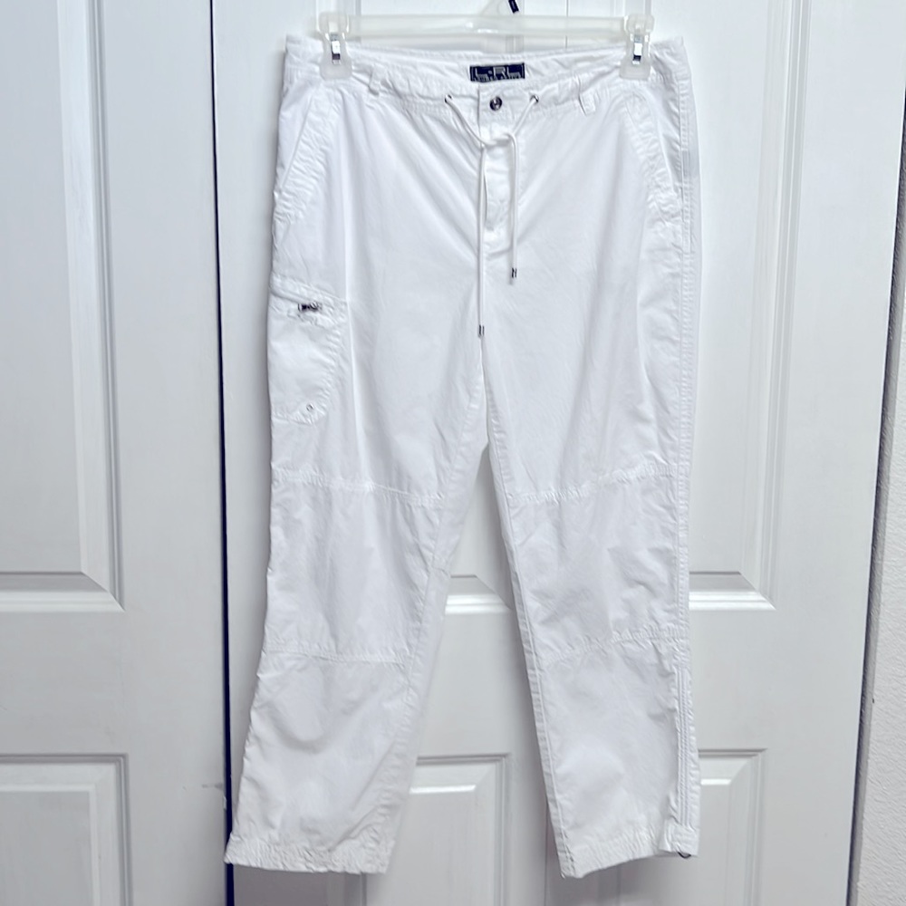 Ralph Lauren Active White Mid Rise Zipper Side Pocket Cotton Crop Pants Size 8